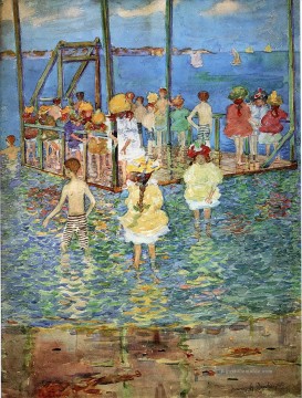 Kinder auf einem Floß 1896 Ölgemälde